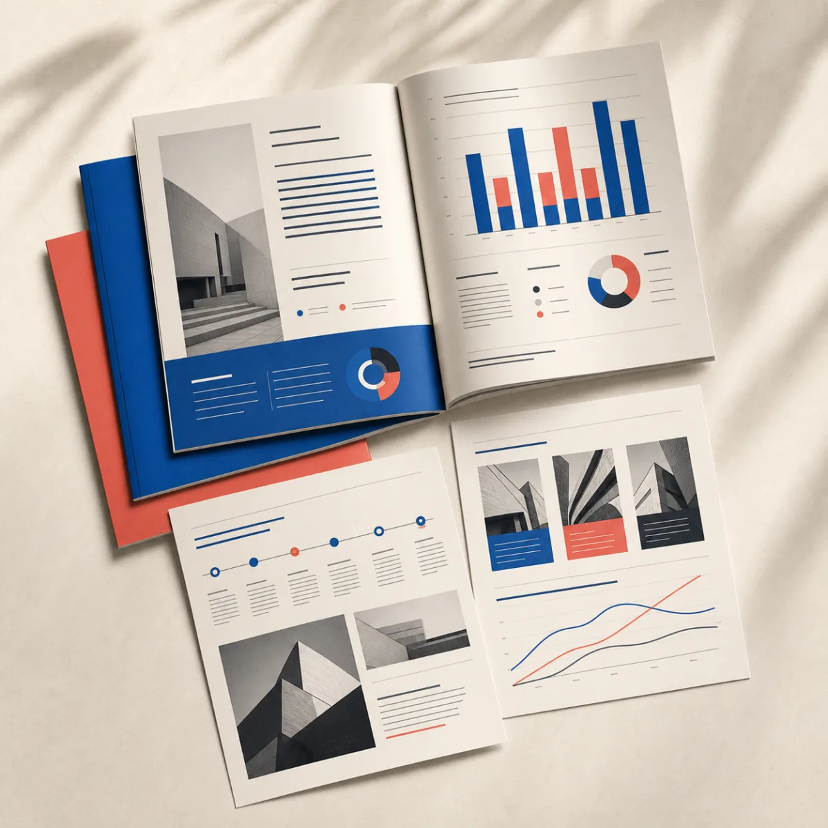 Обложка набора «Год в движении — Annual Report» с примерами включённых макетов